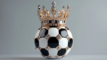 Crowned soccer ball. Ornate, jeweled headwear atop a classic black & white ball