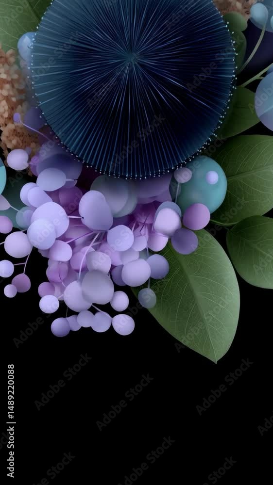 Poster abstract arrangement of digitally created botanical elements with geometric shapes and soft color pa