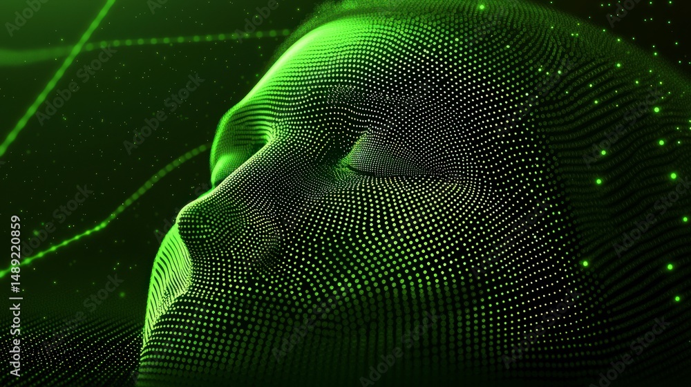 Aufkleber abstract green dotted face digital art ai futuristic portrait 3d render particle effe