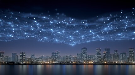 Fototapeta premium Global Network Smart City Digital Connections Night Skyline