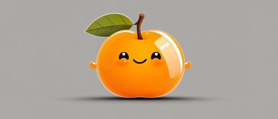 Cute orange character with a leaf and tiny arms on a gray backdrop
