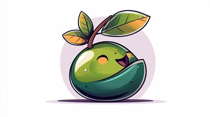 Cute sprouting seed character with a happy expression and sprouting leaves