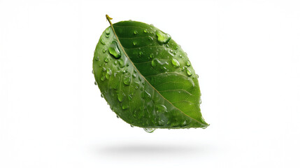 Lush Green Leaf Twisting in Water Droplets with Soft Natural Light