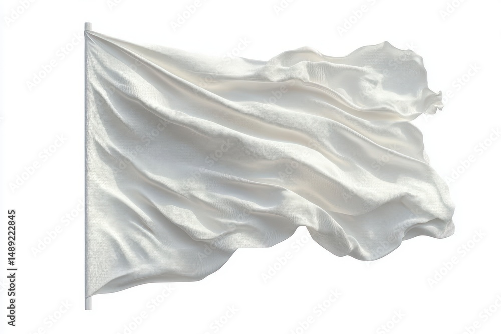 Poster white fabric flag waving in the wind with flowing and soft folds against a plain background