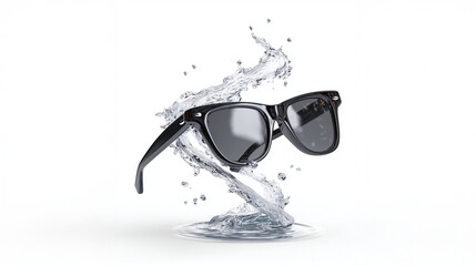 Stylish Sunglasses Hovering Mid-Motion in a Dynamic Water Splash