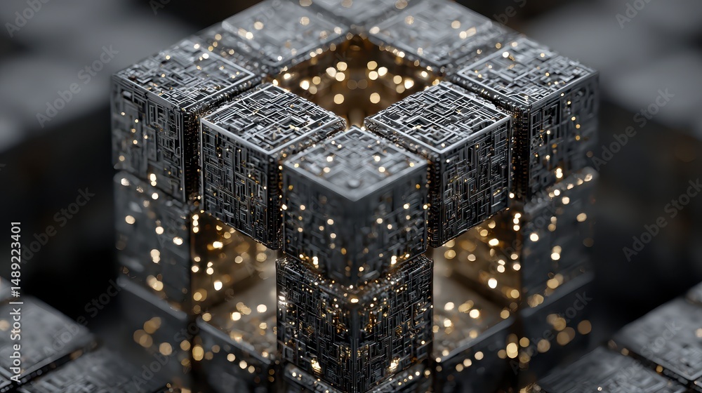 Poster futuristic abstract cube technology ai innovation network digital data cyberpunk