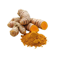 Fresh Turmeric Roots and Ground Turmeric Powder