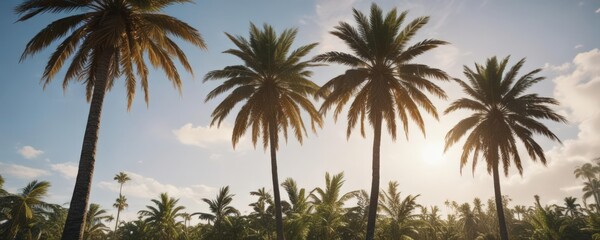 Tall palm trees against a bright sky, dramatic lighting,  abstract,  sunshine,  summer