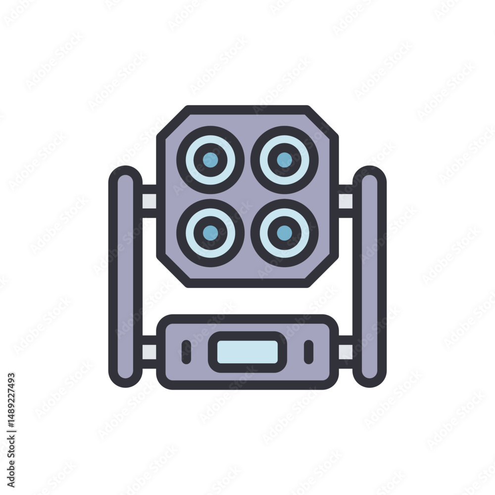 Poster spotlight device with multiple circular lamps for stage or studio