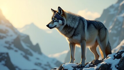 Fototapeta premium with the wolf's cry seeming to echo through the valleys. The image is rendered in stunning 8K high resolution