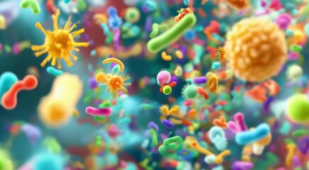 Microscopic world colorful bacteria viruses - Powered by Adobe