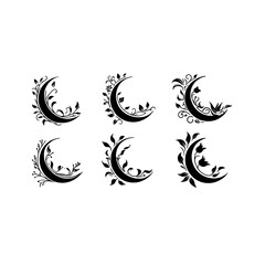 Obraz premium Black Crescent Moon with Ornamental Floral Style