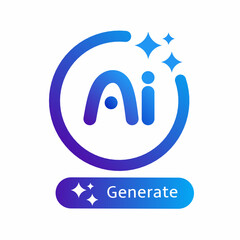 AI icon. Symbol of artificial intelligence. AI logo in blue gradient with glitter, featuring the text "Ai" in a circle isolated on white background