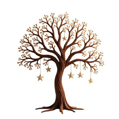 Obraz premium Enchanting tree adorned with delicate woven branches and radiant stars offers a magical holiday season aesthetic