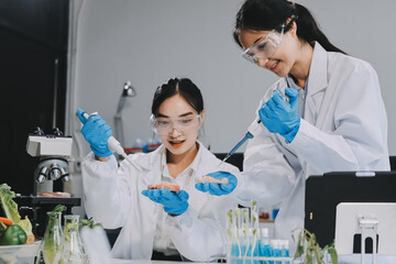 Chemical Laboratory of the Food supply . Food in laboratory, dna modify .GMO Genetically modified...