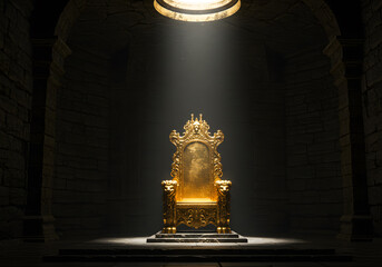 Golden throne in dark room
