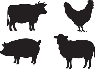 家畜動物、食肉用動物のアイコンベクター