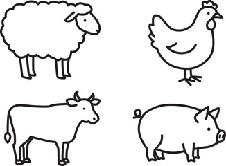 家畜動物、食肉用動物のアイコンベクター