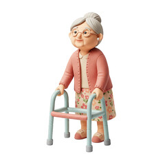 Elderly Woman with Walker - 3D Render isolated on transparent background