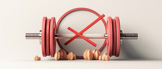 Dumbbell, clock, with weights and nuts on white background. 3D rendered