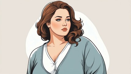 Plus size woman Looking away with a neutral, serene expression background