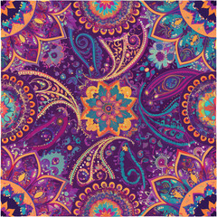 Hand-Drawn Paisley Floral Pattern – Artistic linework forming paisley silhouettes enriched with delicate florals and dotted textures.