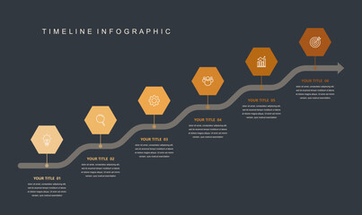Business road map timeline infographic concept. with icons and 6 steps. Can be used for workflow layout, icons, diagram, report, web design Creative. marketing data. Vector illustration