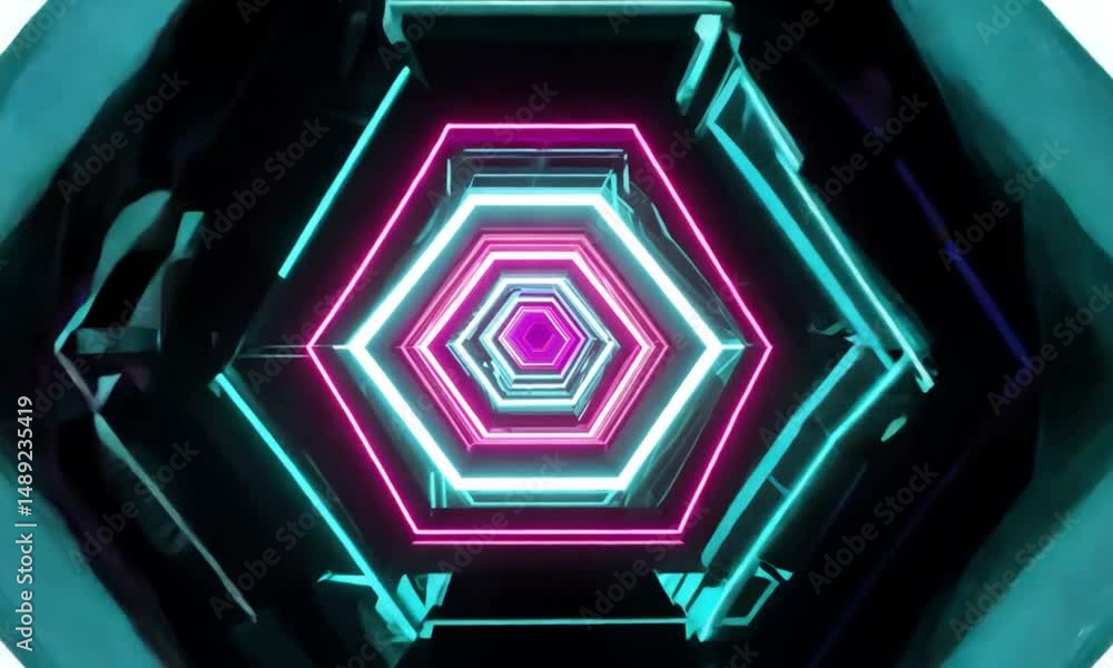Poster neon hexagonal tunnel