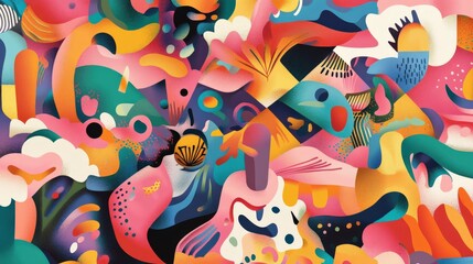 Fototapeta premium Vibrant Abstract Art with Organic and Geometric Shapes