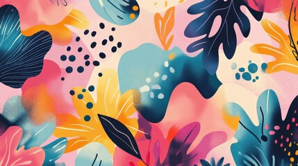 Obraz premium Vibrant Abstract Floral Illustration with Pink, Orange, and Teal Hues