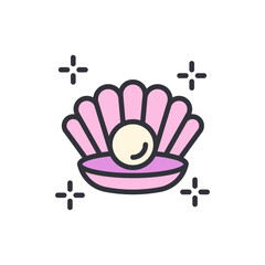 Illustration Of A Shiny Pearl Inside An Open Pink Seashell With Sparks