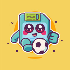 smiling floppy disk character mascot playing football isolated cartoon