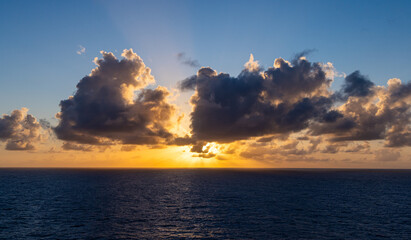 Dramatic Cloudscape Over the Pacific Ocean at Sunset with Vibrant Colors