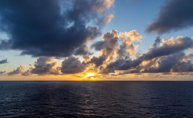 Dramatic Sunset Over the Pacific Ocean with Cloudscape in View