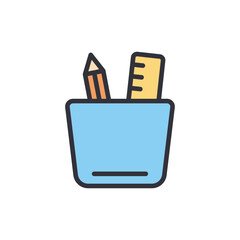 Pencil And Ruler In A Holder Office Utensils For Drawing Tasks