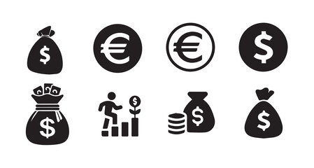 Finance and Money Icon Pack  Euro, Dollar, Savings, Investment, Wallet, Piggy Bank, Budget Symbols.vector illustration eps 10.