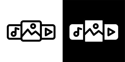 Multimedia Content Carousel Icon - Image, Video, Music Selection
