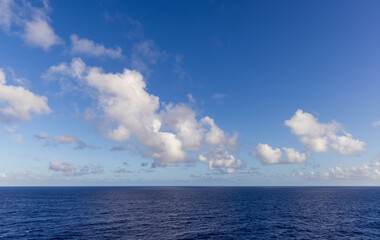Cloudscape View Over the Pacific Ocean With Blue Skies and Bright Clouds