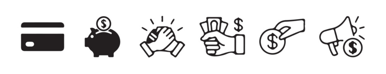 Cash money icon vector set.Save money sign. Cash, loan, coin, dollar, saving, budget, earning money, revenue symbol. Hands holding dollar coin flat and line style.vector illustration eps 10.