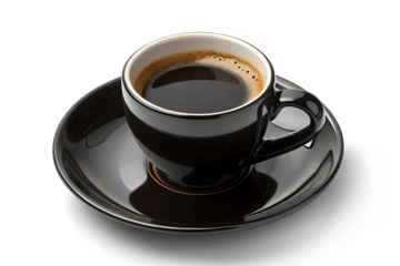 A black cup of coffee isolated on white or transparent background