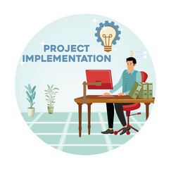 Project implementation concept. Business Professional Working on a Project at an Organized Desk.