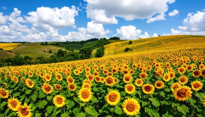 Obraz premium Rolling hills with sunflower field
