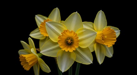 Obraz premium Stylized Artwork of Daffodil Flowers on a Black Background