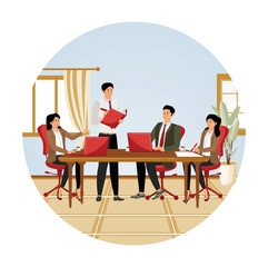 Agency worker meeting client. Team meet in Modern Office During Business Meeting.