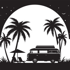 Beach Van Palm Trees Sunset SVG
