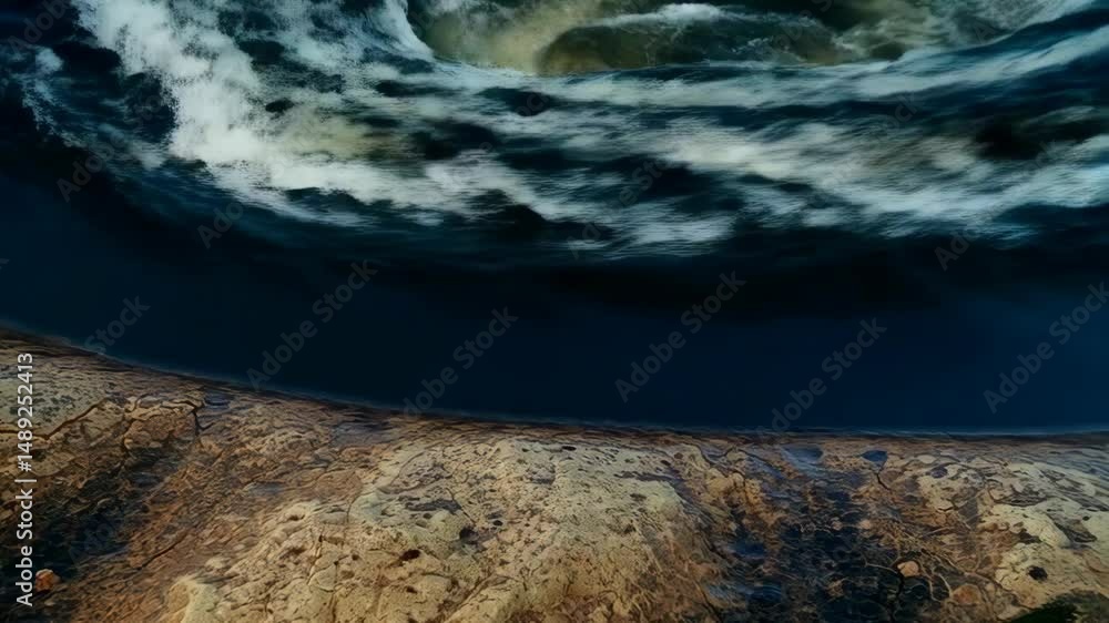 Poster powerful whirlpool forming in deep blue water, swirling waves create a dynamic aquatic scene with ro