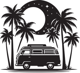 Beach Van Palm Trees Sunset SVG