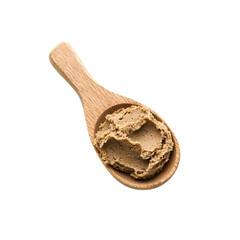 Creamy Brown Paste in Wooden Spoon, Top View