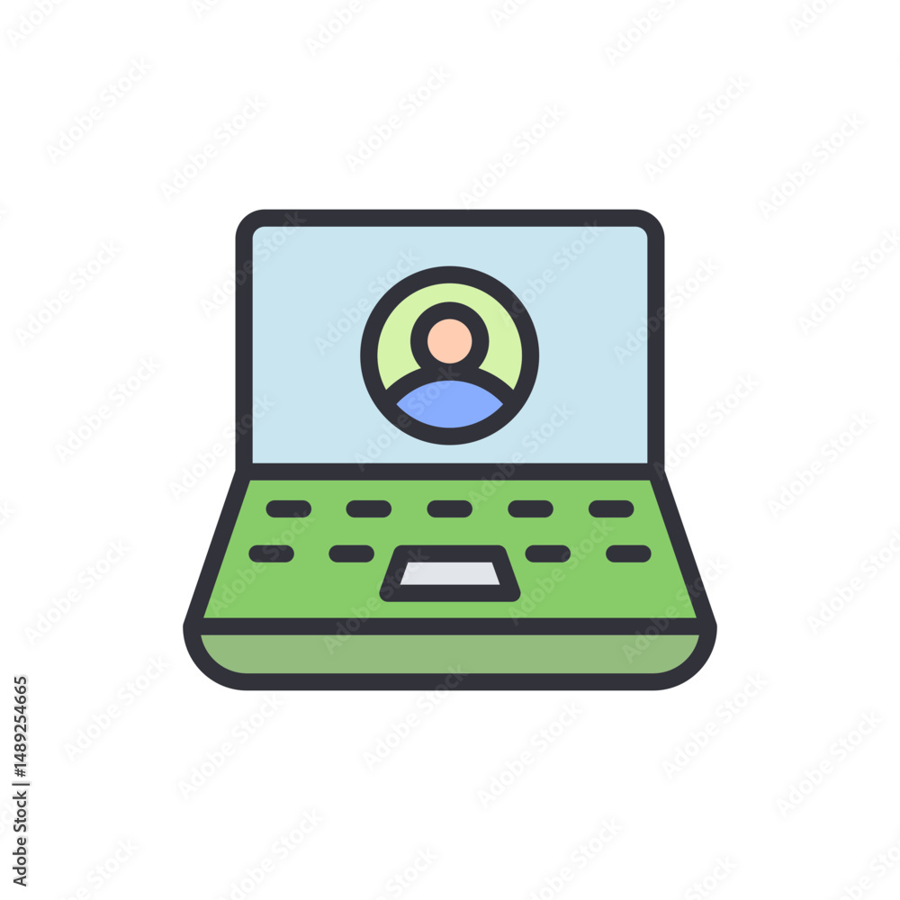 Poster stylized laptop with avatar displaying remote connection concept