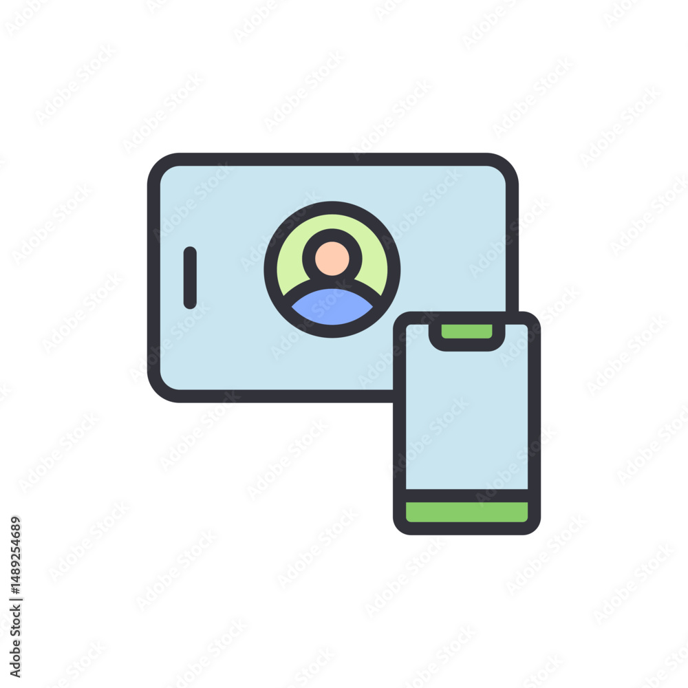 Poster digital devices displaying a person icon for connection or communication